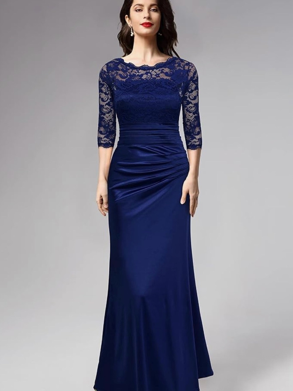 Miusol Royal Blue Lace-Appliqué Long Sleeve Evening Gown S/ 4